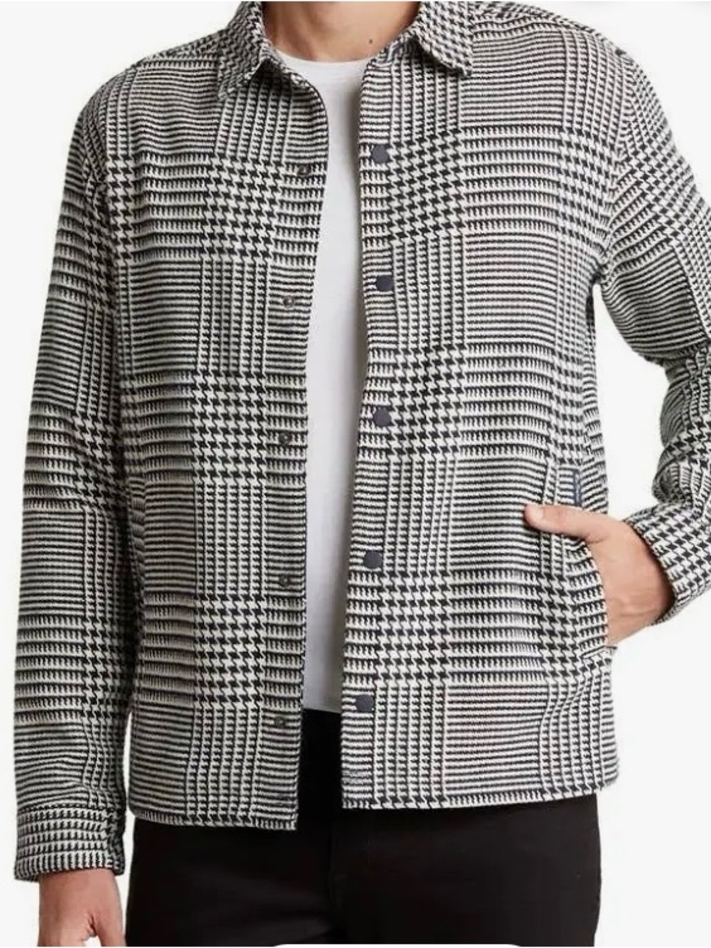 Ben Sherman Black and White Houndstooth Snap Front Jacket Size L